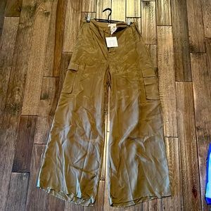 Khaki wide leg silk pants